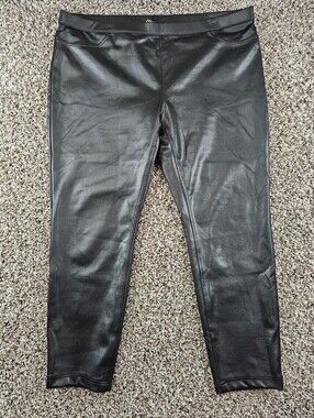Hue Womens Sz XL Pull On Faux Leather Skinny Leg Pants Black